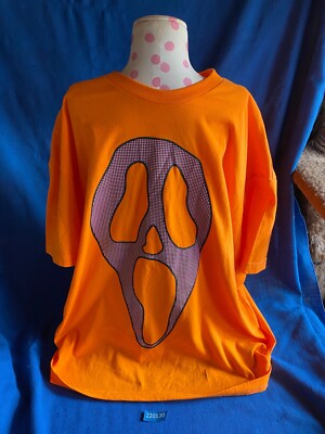 New Textured Design Scream Ghost Face T-Shirt Halloween Orange SZ XXL 50-52 2XL