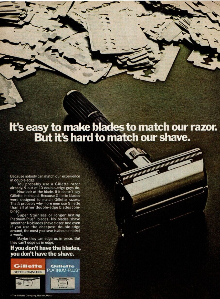 1974 Vintage Print Ad Gillette Super Stainless Platinum-Plus Razor Blades Shave