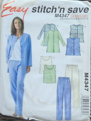UNCUT AND FACTORY FOLDED: M4347 McCall's  Jacket, Vest, Top and Pants (8-14)