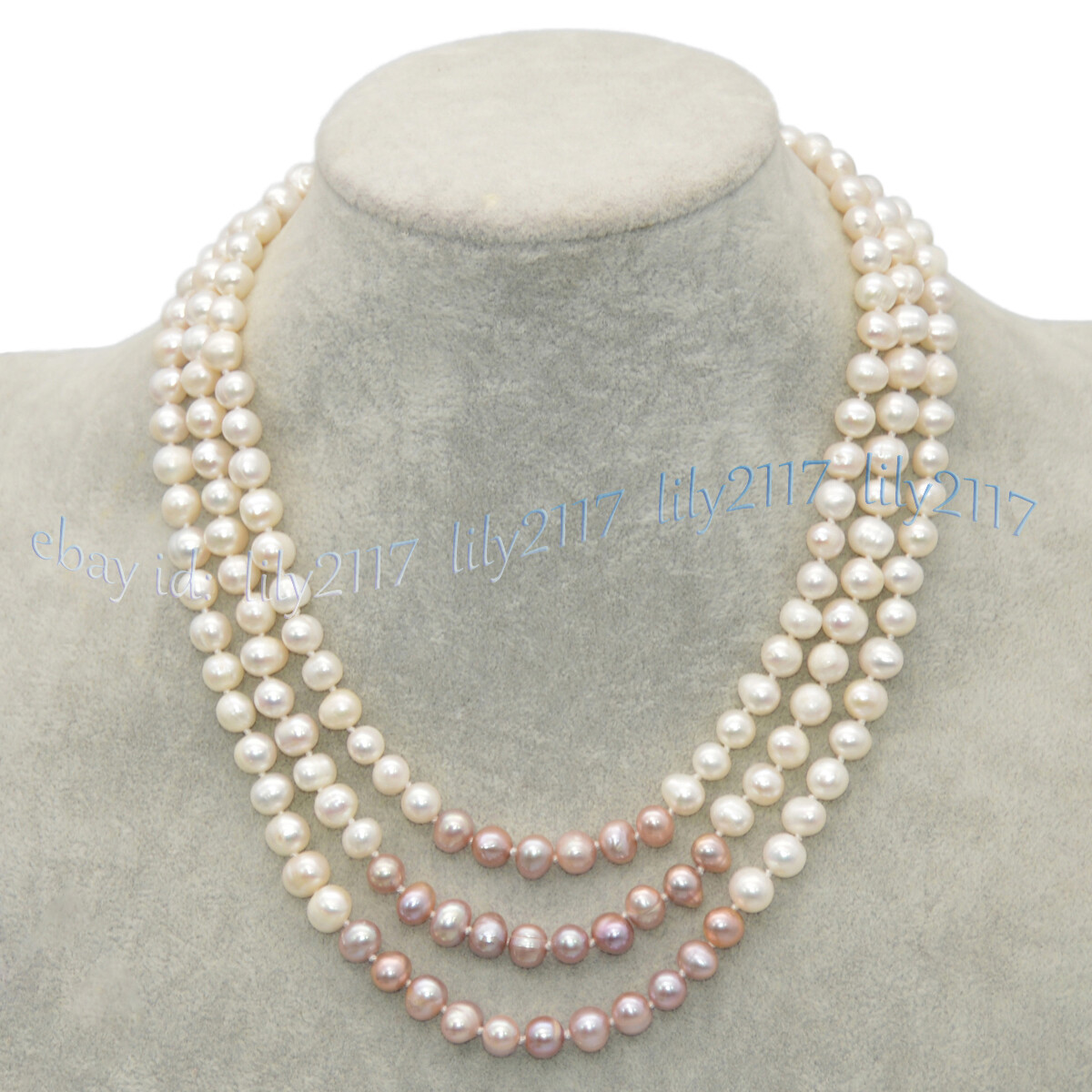 3 Rows Natural 7-8mm White Multicolor Natural Freshwater