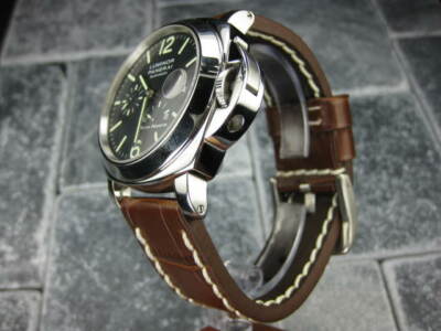 New 26mm BIG CROCO Leather Strap Choco Brown Watch Band White for PANERAI R x1
