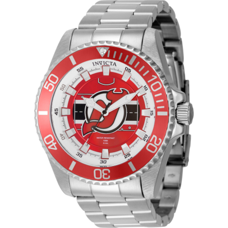 Мужские кварцевые часы Invicta NHL New Jersey Devils с красным циферблатом 42253