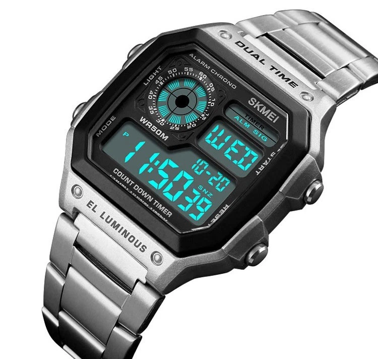 Men Digital LED Watch Date Waterproof Stainless Steel Military Sport Wrist Watch - image 3 of 4