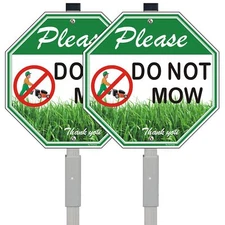 2 Pack Please Do Not Mow Metal Signs with Stake 10" x 10" Reflective Aluminum...