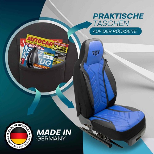 Fundas de asiento de cuero Pilot adecuadas para BMW Serie 3 E90 y E91 (negro-azul) | 2x delanteras - Imagen 7 de 11