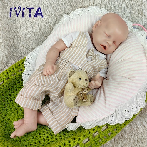 IVITA 18''Full Silicone Doll Eyes Closed Boy Lifelike Reborn Baby Doll - Picture 7 of 7