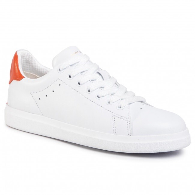 Tory Burch Howell Court Leather Sneakers, White/Orange Leather Sz