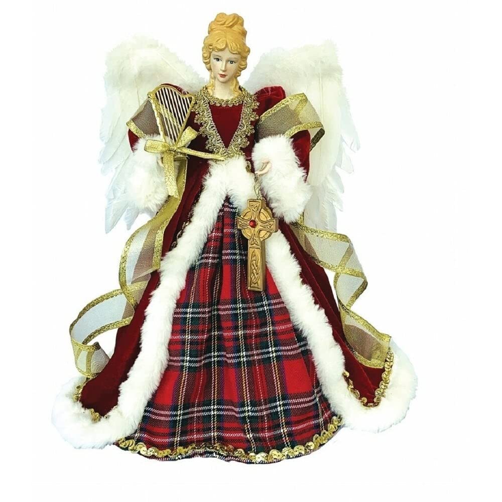 Santa's Workshop 16inch Tartan Plaid Angel Tree Topper 16 Red Resin ...