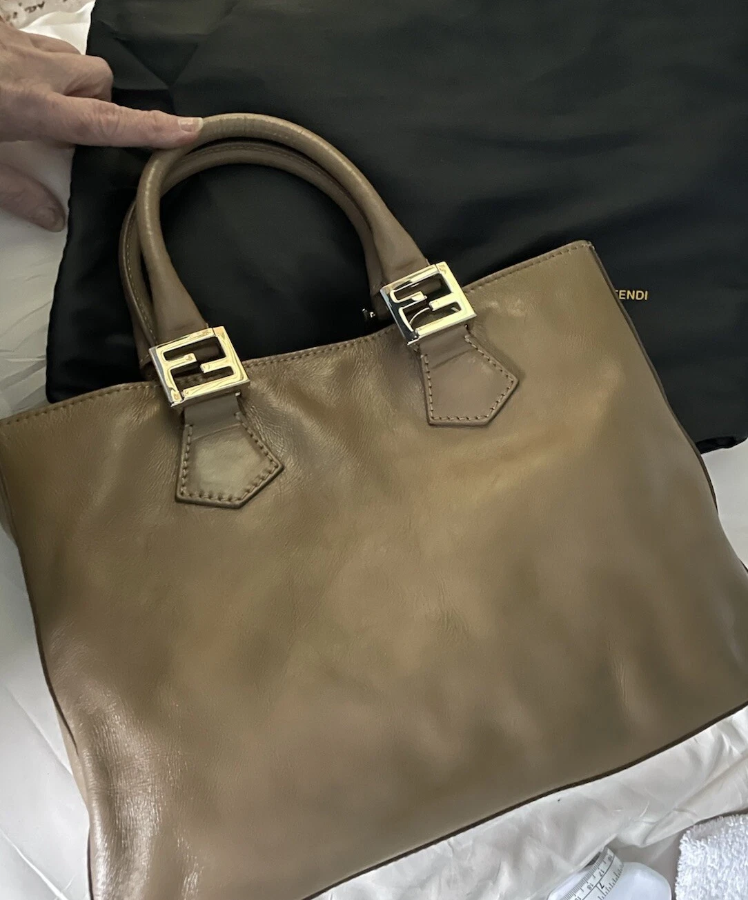 Borsa Fendi Two Way Med Twins Khaki TaupeBeige Vintage in pelle Belle condizioni