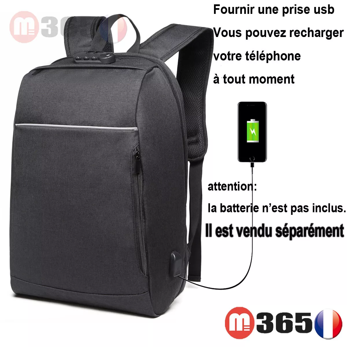 Sac à dos Homme chargeur usb prise Sac Sport Voyage Randonnée