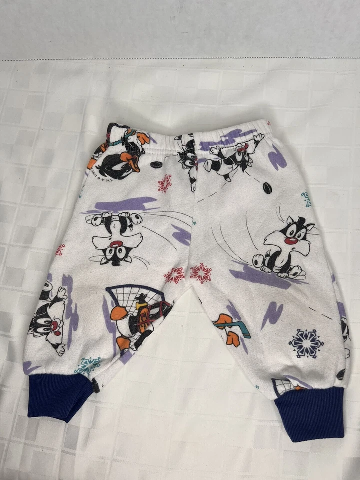 Pantalones deportivos de colección años 90 Baby Looney Toons Lucas Silvestre bebé 6-9 meses blancos raros Foto 2 de 4