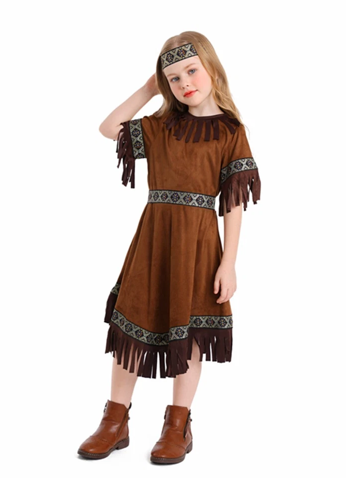 WN31 Girls Indian Native American Princess Pocahontas Book Week  Western Costume - Image 2 of 4