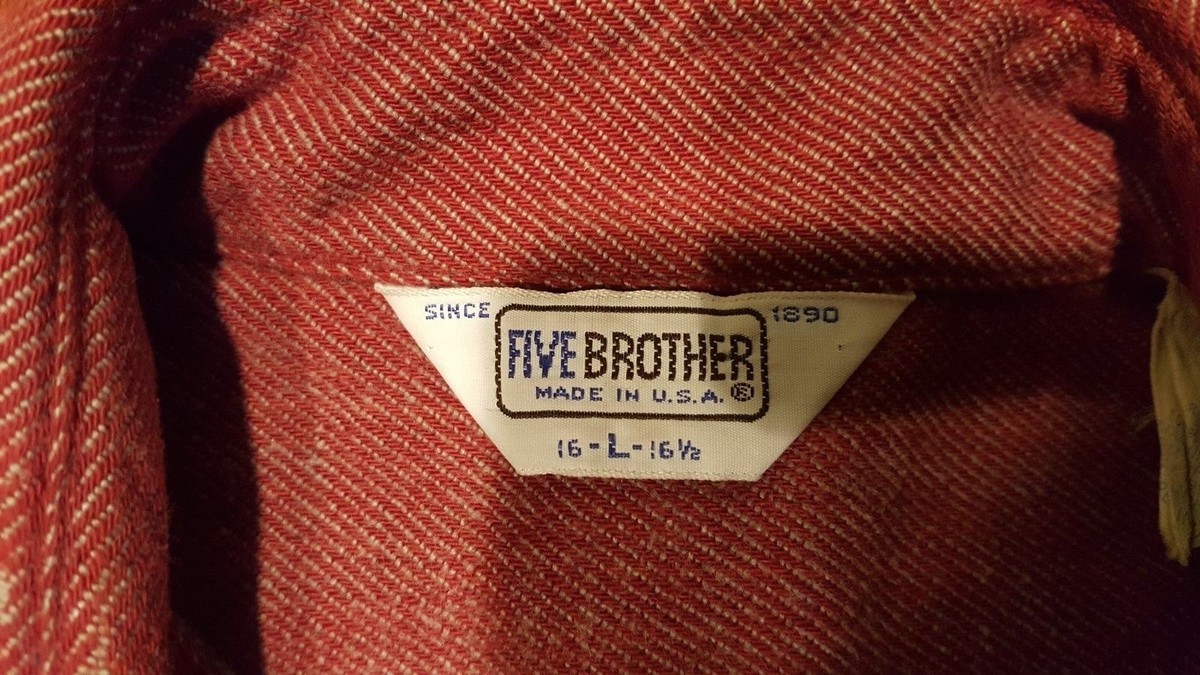 FIVEBROTHER Vintage Men's Long Sleeve Button Down Heavy Red Shirt