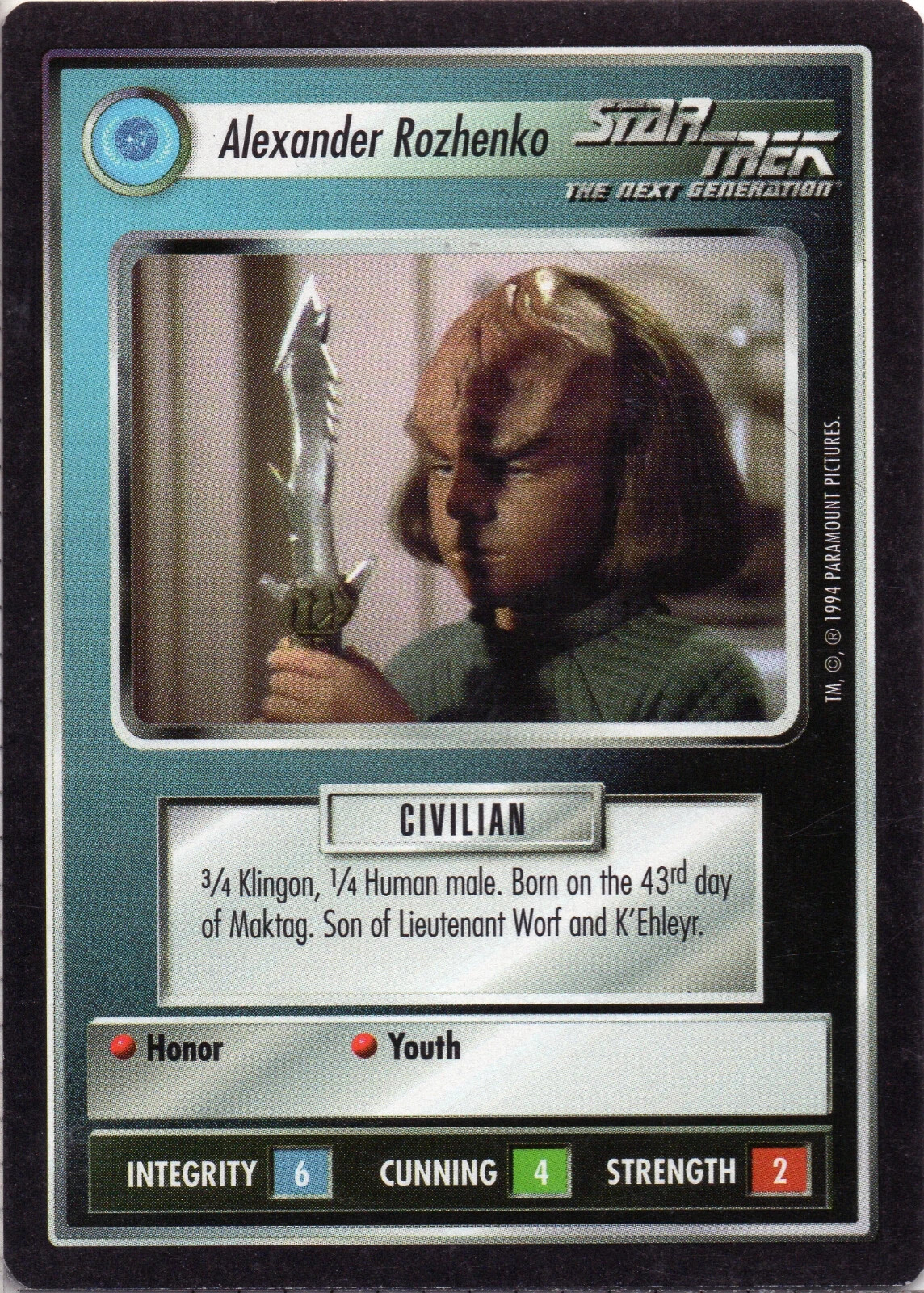 Star Trek CCG Alexander Rozhenko Near-Mint/NM Uncommon – Premier Limited 1994