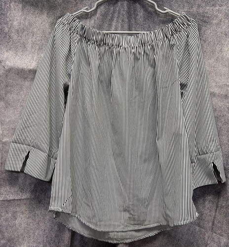 Stem & Vine Sz L Off Shoulder Stripe Tunic Blouse Embroidered Floral Detail - Picture 3 of 12