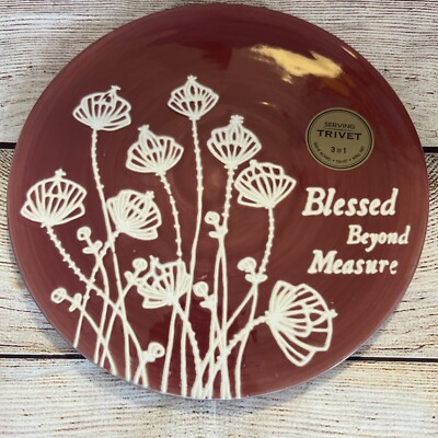 Demdaco Ceramic Serving Trivet Wall Art Rose White 9   Blessed Beyond Measure 