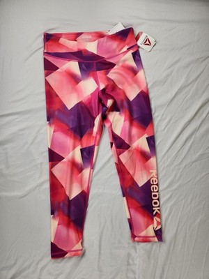 Reebok Leggings 18 Women Multicolor Geometric Print Stretch High Waist Athletic 