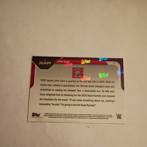 JOHN CENA 2025 Topps Now WWE #4 RAW Netflix Debut Card Topps Foil LOGO on back  - Picture 6 of 6