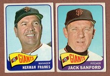 1965 Topps Lot (2) Giants #32 Herman Franks #228 Jack Sanford  EX