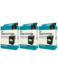 3 New WEXFORD Inkjet Cartridge Replaces HP 61, Black Ink Cartridges NEW Sealed