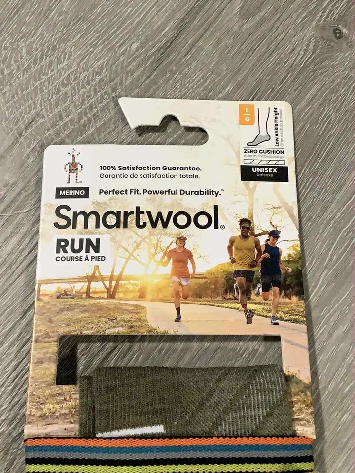 Calcetines SMARTWOOL Run Cero Cojín Talla L Tobillo Bajo Musgo/Gris Merino Unisex Foto 2 de 4