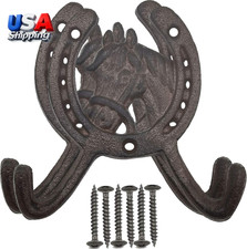 2PCS Cast Iron Rustic Ranch Horse Head 2 Hook Coat Hooks Rack Towel Hors