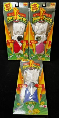 Vintage 1994 Mighty Morphin Power Rangers Gloves Red Pink Blue