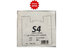 WHITE PLASTIC POLYTHENE VEST STYLE Full Box  1000 PCS S4 CARRIER BAGS  New