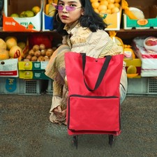 Portable Collapsible Shopping Cart Bag with Wheels Foldable Trolley Bag
