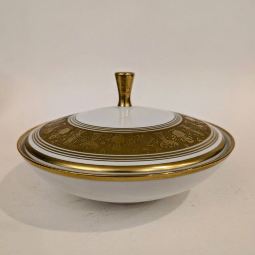 VTG 1960's Bavaria Elfenbein Porzellan Serving Bowl with Lid Gold Painted MCM