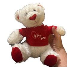 Walmart White Teddy Bear 9" Plush Valentine's Kiss Me Red Sweater Heart