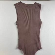 Altar d State Beige Ribbed Sleeveless Bodysuit Size Medium
