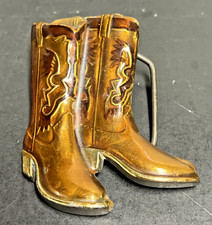 Vtg Western BELT BUCKLE Cowboy Boots 1970 Solid Brass Excellent Patina VGC 3"x3"