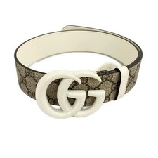 GUCCI GG Marmont Belt 400593 White Gray Dark Brown Leather - Belt