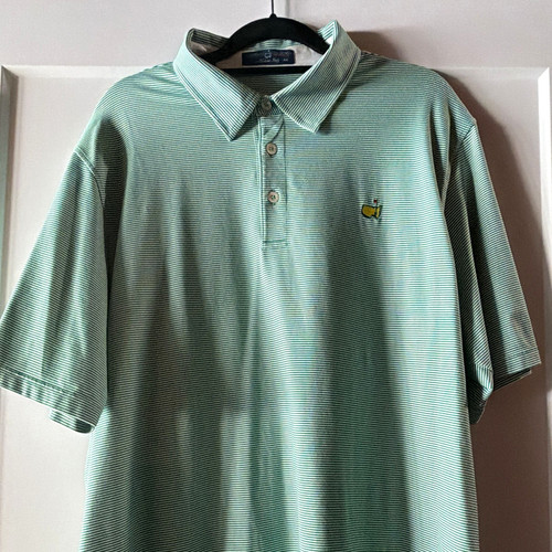 Clubhouse Collection Masters Logo Polo Men’s XXL Green/White Striped Golf Italy