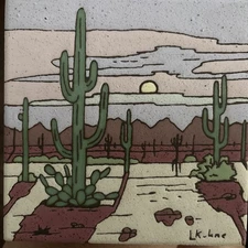 1990 Vintage Earthtones Southwest Desert Tiles Cactus Pattern And Coyote Pattern