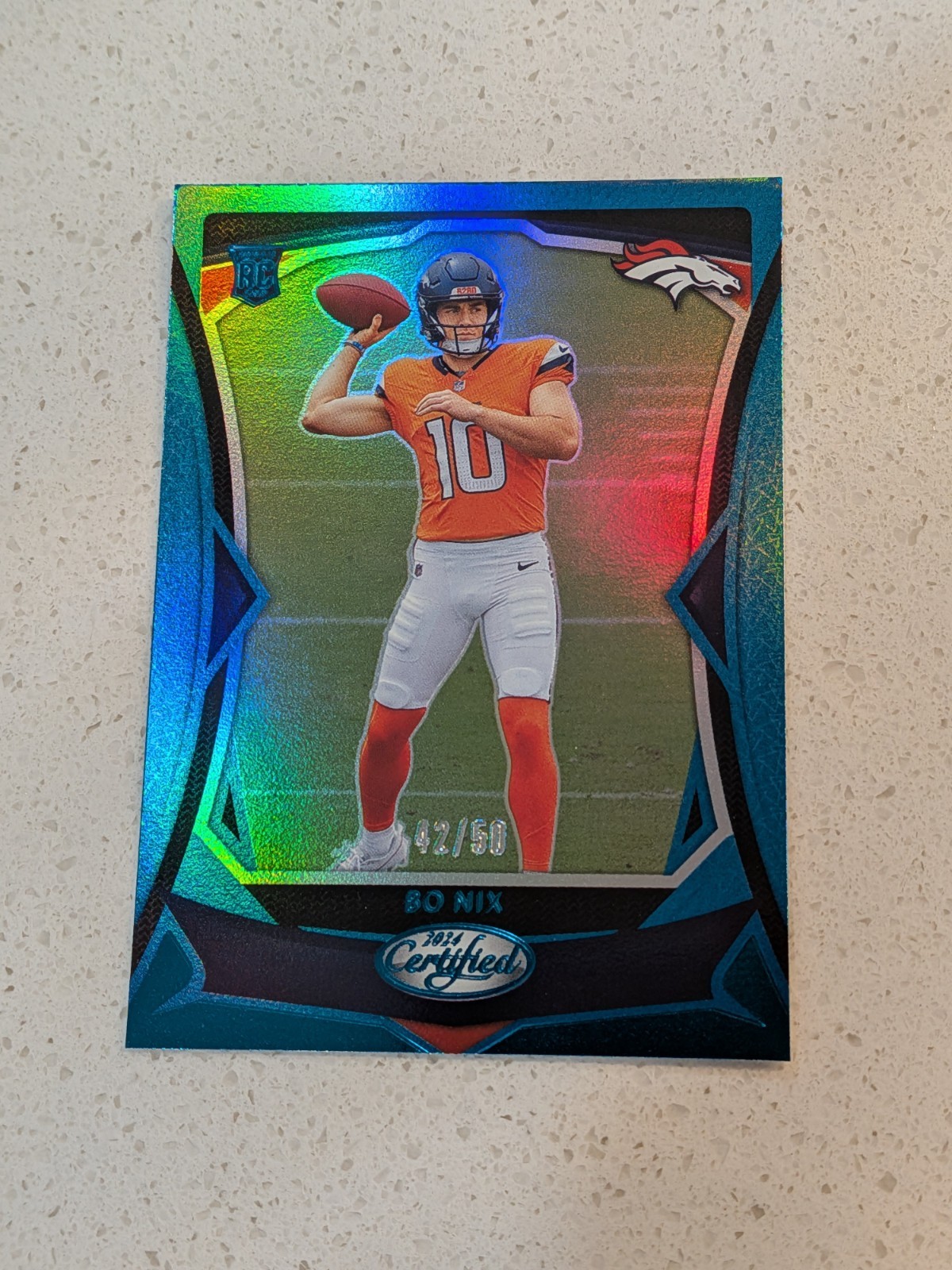 2024 Certified Mirror Teal Bo Nix 42/50 #109 RC Broncos Rookie