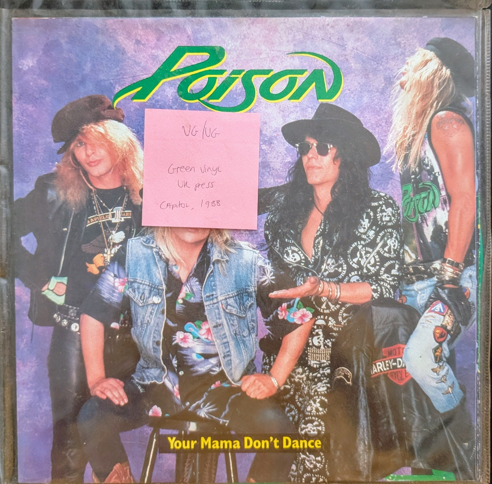 Poison Your Mama Don't Dance Green Vinyl Record 12" VG/VG 12CLB523 1988