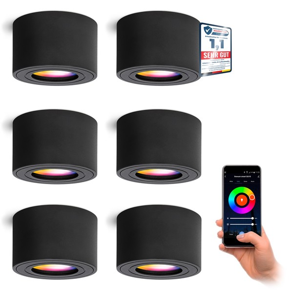 6X Aufbauleuchte SMOL-W Schwarz IP44 Led Birne Smart Rgb 3CCT Aufbauspot Lampe-image
