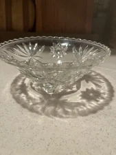 VTG Anchor Hocking Early American Prescut Footed Candy Dish Star & Fan Cut Glass