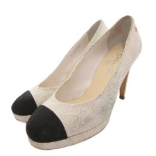 CHANEL Pumps Round Toe Bicolor White Black Women's Size EU38/US7.5
