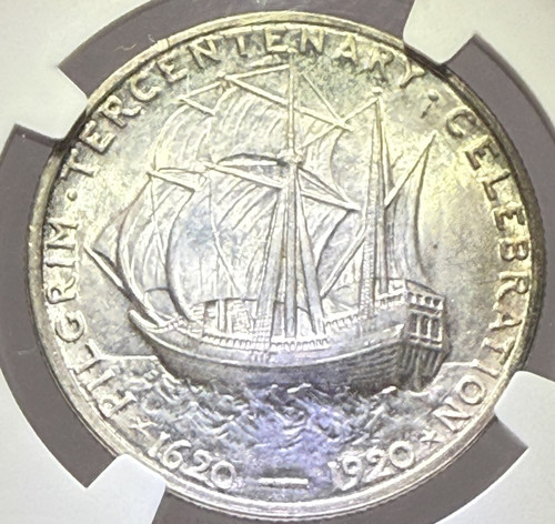 1920 Pilgrim Commemorative Silver Half Dolla, NGC MS65, Silver Luster-Nice Coin - Picture 3 of 3