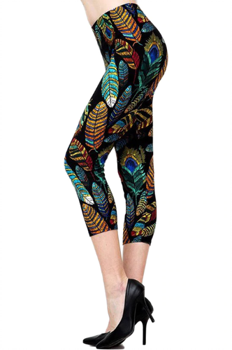 Peacock Feather Print Women's Capri 