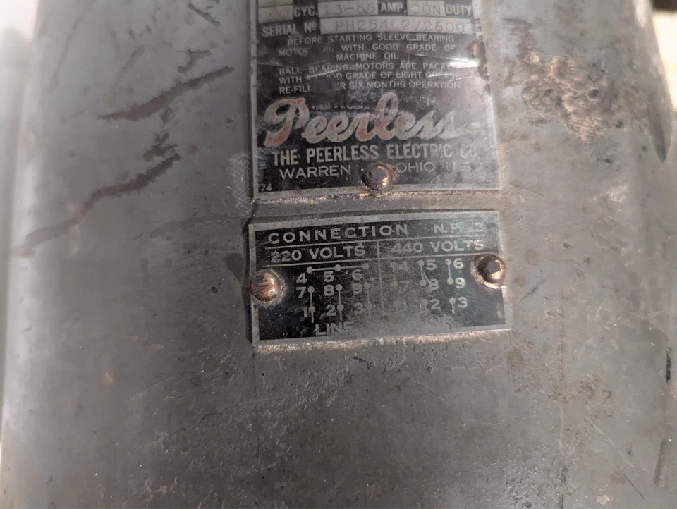 Motor eléctrico Peerless Specialty 5 HP, 1750 rpm 3ph 220-440V, para rueda Cullman Foto 4 de 4