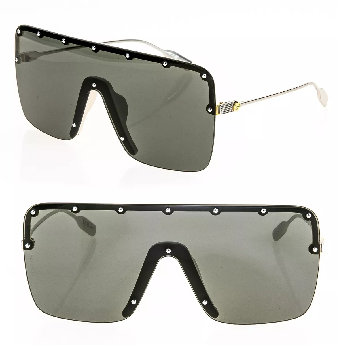 GUCCI AUTHENTIC Stud Oversized Mask 1245 Silver Black Metal Sunglass  GG1245S 004 | eBay