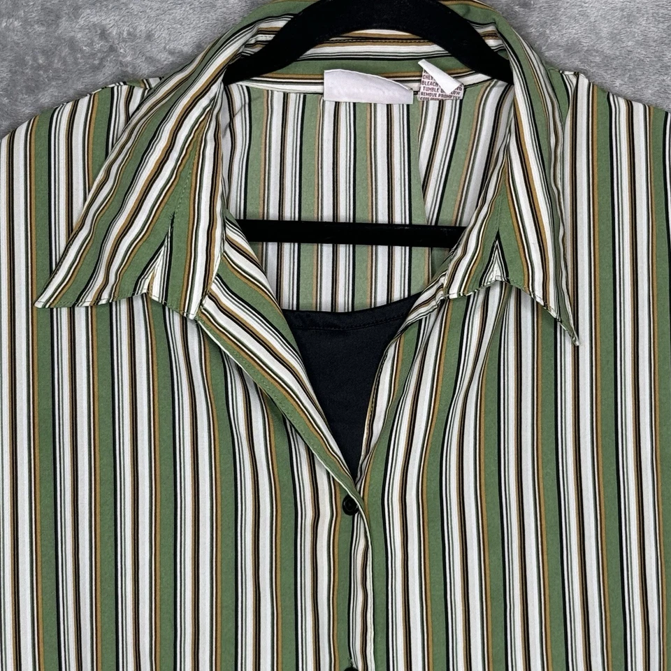 Camisa Top Joanna 3X Verde Rayas Cuello Redondo Manga 3/4 Imitación Abotonada Para Mujer Foto 3 de 4