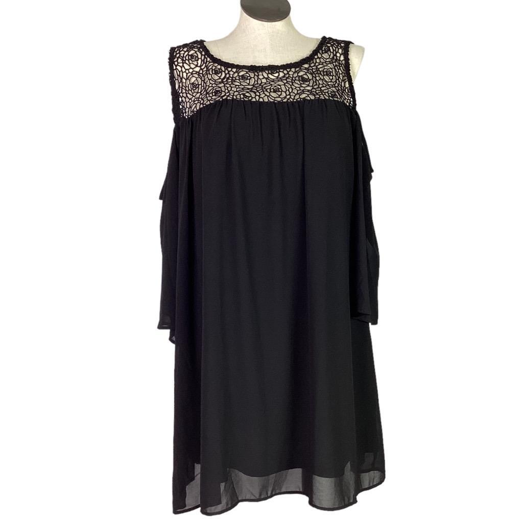 Want And Need Dress Womens 2X Black Floral Lace Cold Shoulder