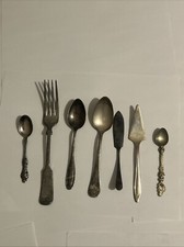 Vintage Silverware Lot Tarnished Flatware Silver Plate Utensils Mixed Lot Of 7