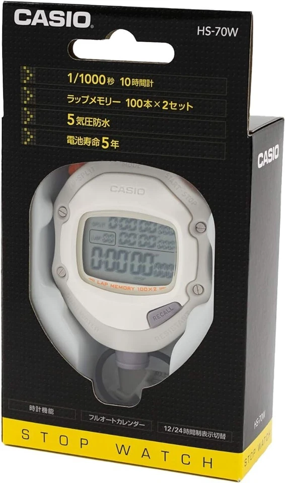 Casio Stop Watch HS-70W-8JH Impermeable Cronómetro Deportivo HS-70W Blanco Japón Nuevo Foto 4 de 4