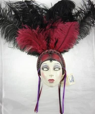 23" Clay Art About Face Jenny McLain Vintage Feather Headdress Mask Wall Hanging